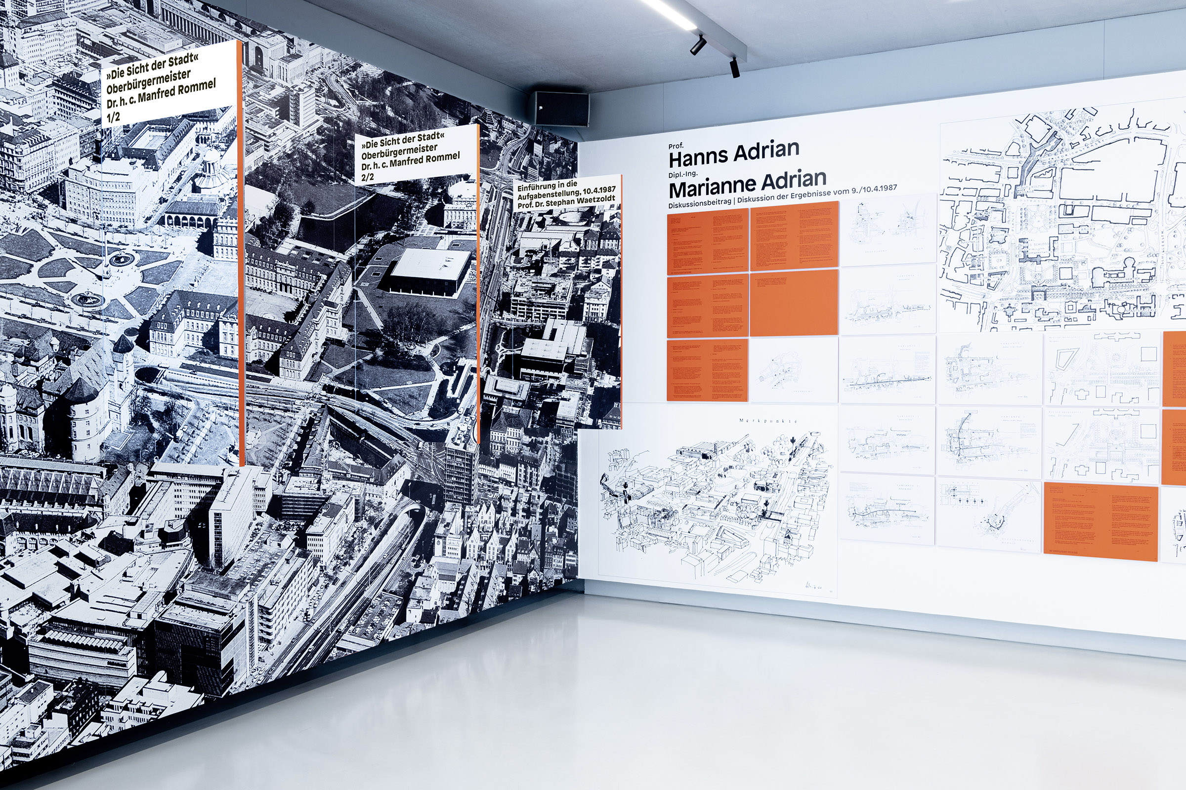 The left window shows an aerial view of Stuttgart to explain the spatial context and the circumstances of the 1980 Stuttgart