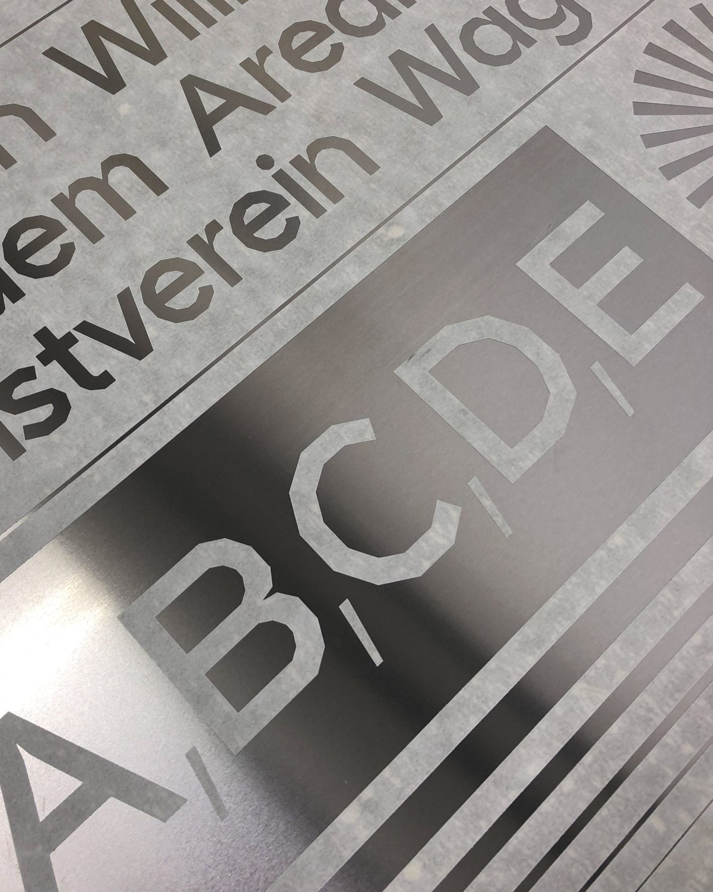 Typeface specimen for Nordi Sans at Kunstverein Wagenhalle, featuring a monochrome typographic layout with large letterforms and geometric character details.