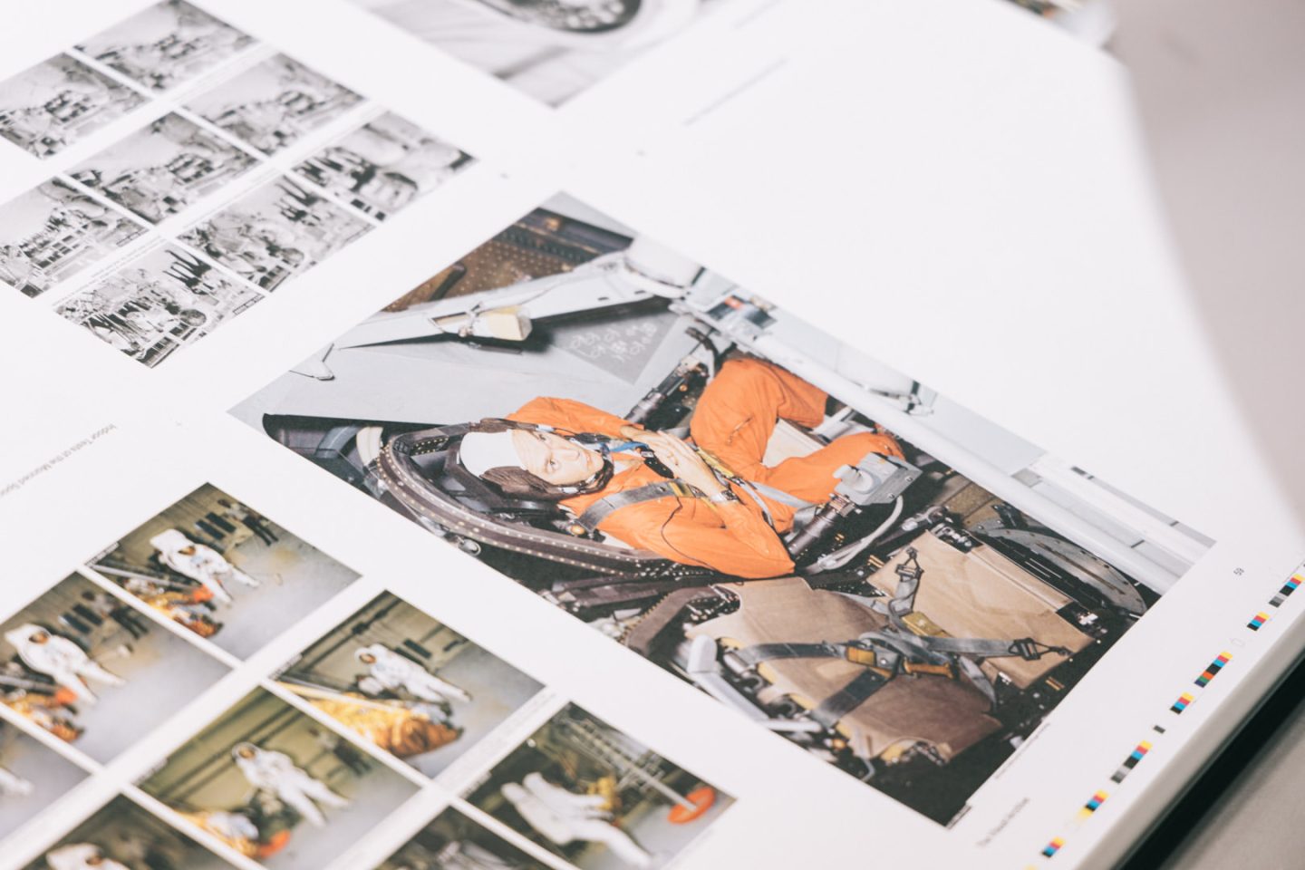 Print production proof with full-page Apollo 11 photograph
