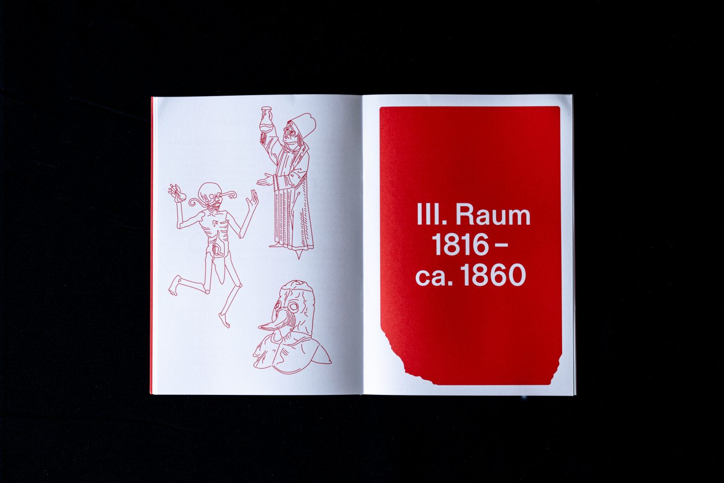 Children’s brochure spread with historical illustrations and section title for room three.