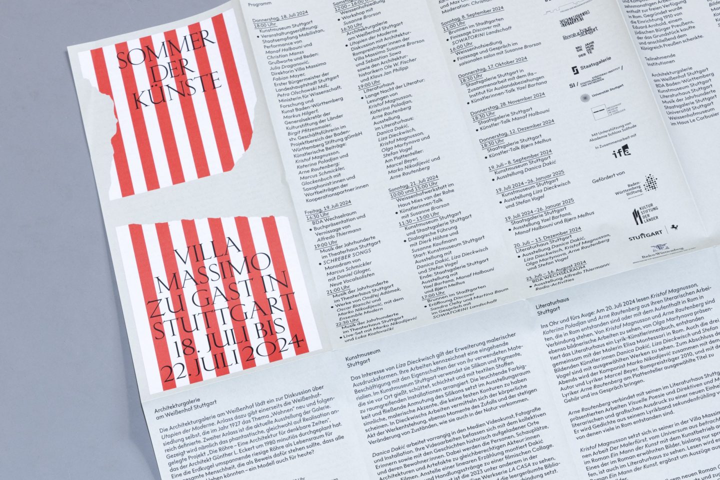 Sommer der Künste leaflet opened to event information, biographies and partner institutions.