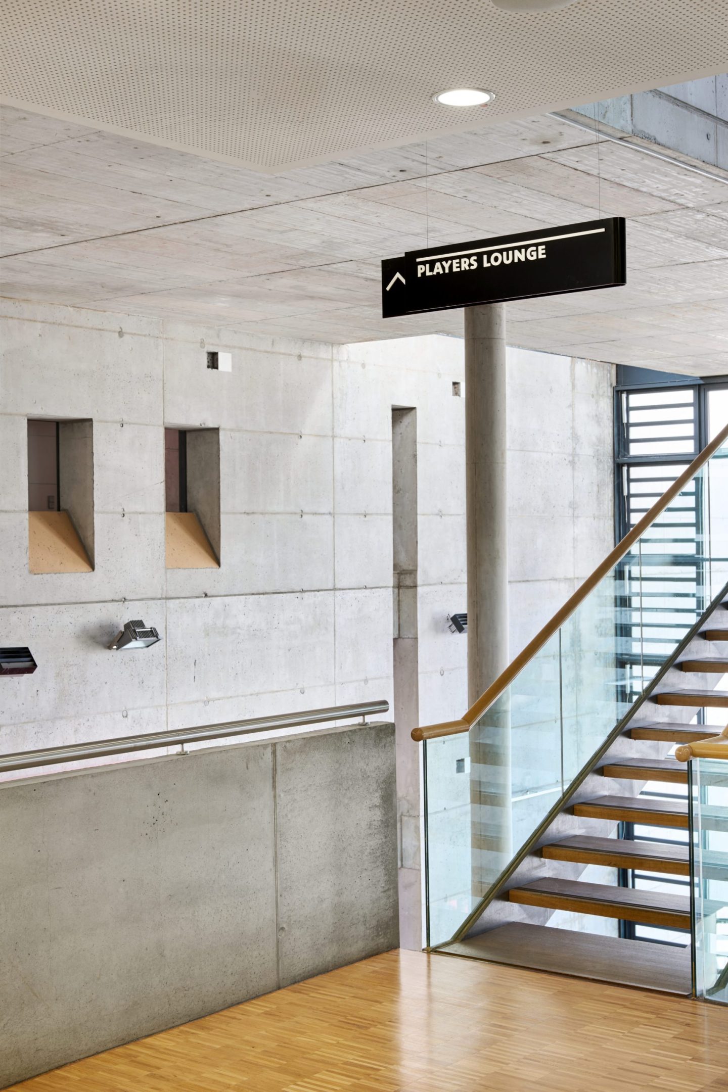 A ceiling sign with invisible hanging at MHP Arena, Stuttgart