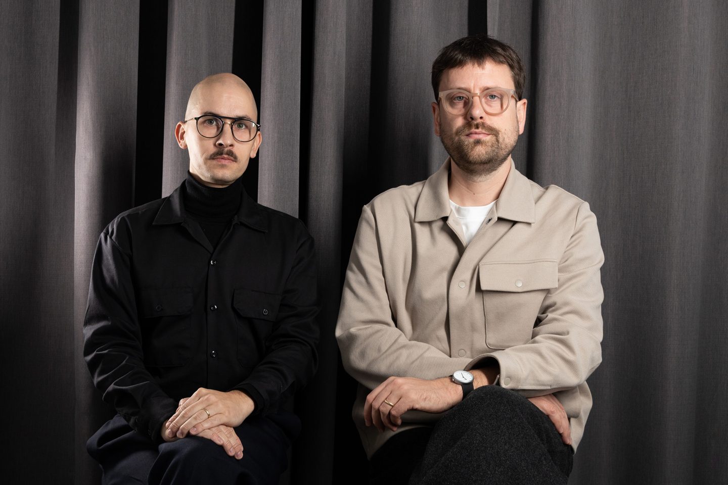 Portrait of Studio Tillack Knöll, showing the founders of the Stuttgart-based design studio in a documentary studio setting.
