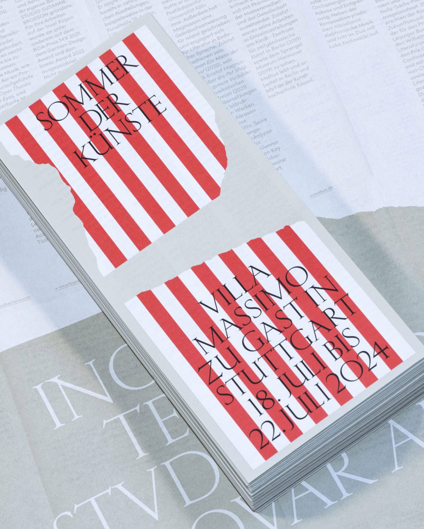 Leaflet design “Sommer Der Künste“ for Villa Massimo and the German Academy Rome, featuring a typographic layout with editorial clarity.